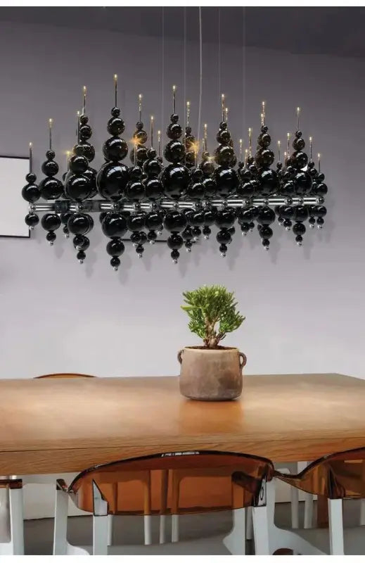 Suspension Lustre Noir Boules Design Moderne Luxueux