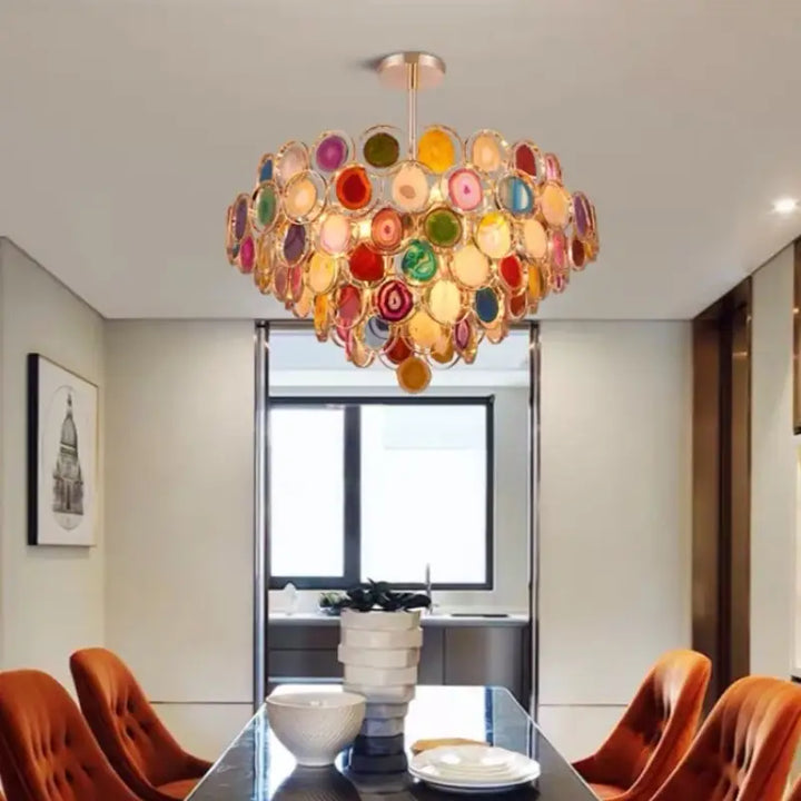 Suspension en agate naturelle prestige doré multicolor chic