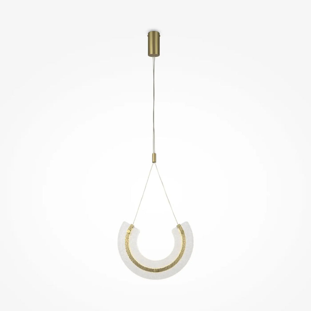 Suspension maya en verre plié avec corps blanc incurvé et bande métallique en acier doré, fixation plafond laiton
