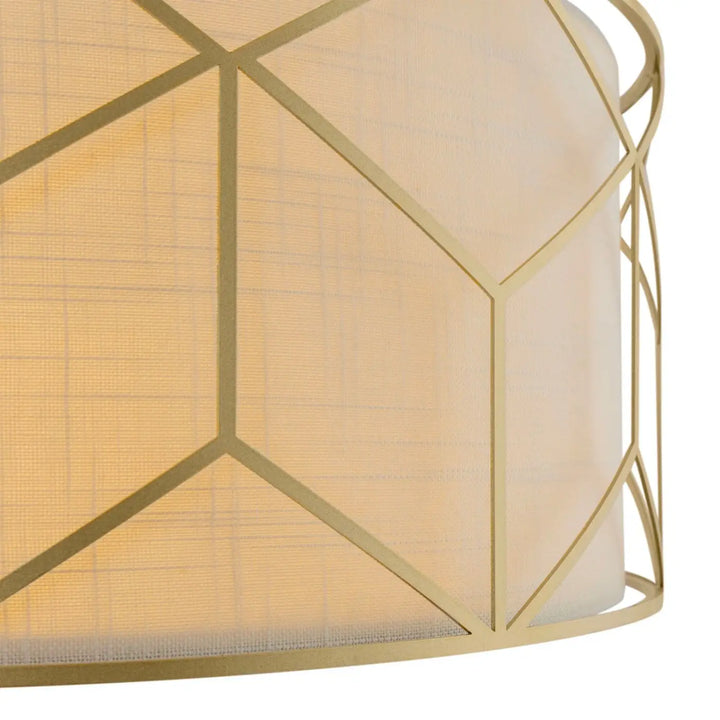 Suspension messina avec monture dorée et diffuseur en tissu translucide pour une lumière tamisée élégante