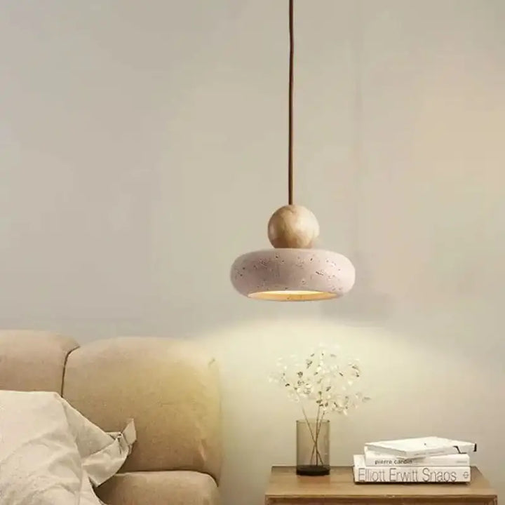 Suspension moderne béton et bois forme donut style scandinave chic