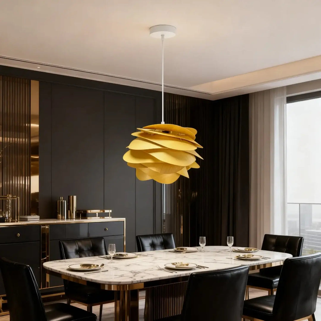 Suspension moderne en bois forme fleur style naturel