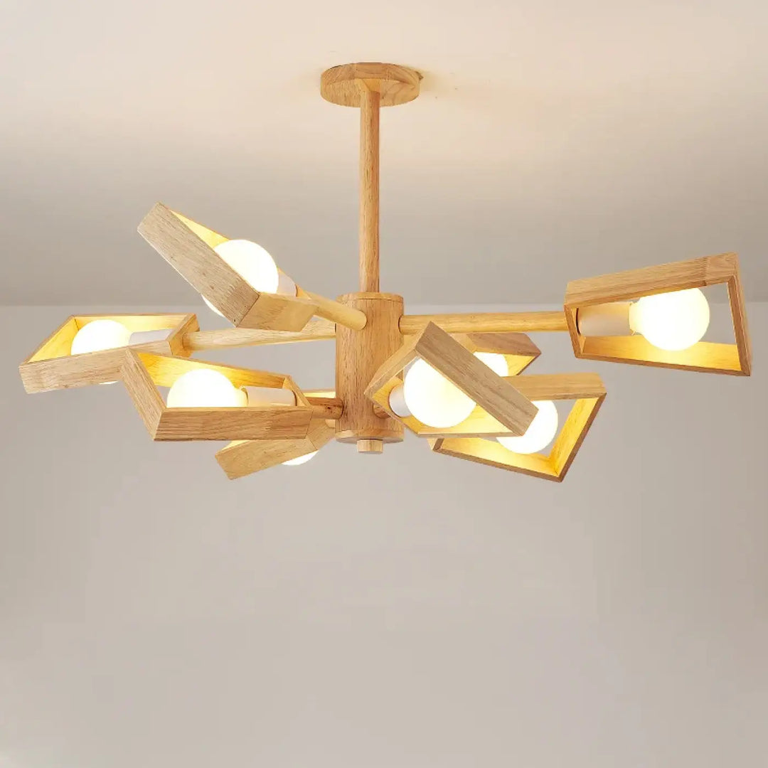 Suspension moderne en bois naturel et en formes géométriques