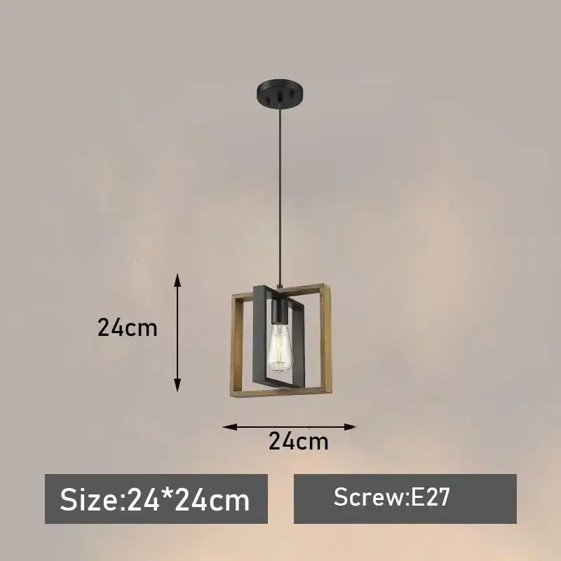 Suspension moderne carrée bois noir style industriel chic