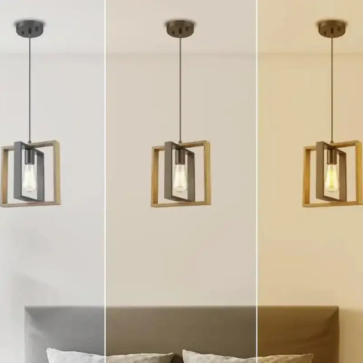 Suspension moderne carrée bois noir style industriel chic