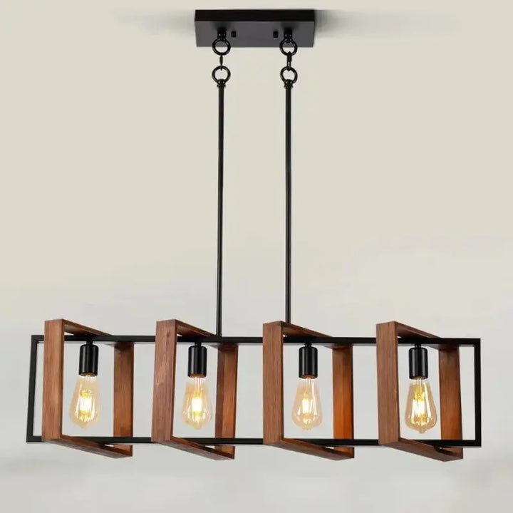 Suspension moderne carrée bois noir style industriel chic