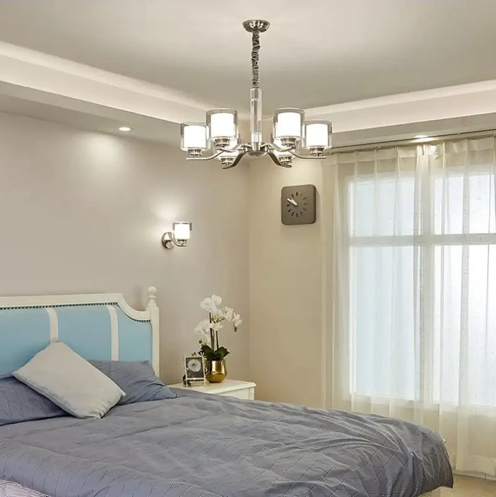 Suspension chromé à abat-jour cylindriques argent design