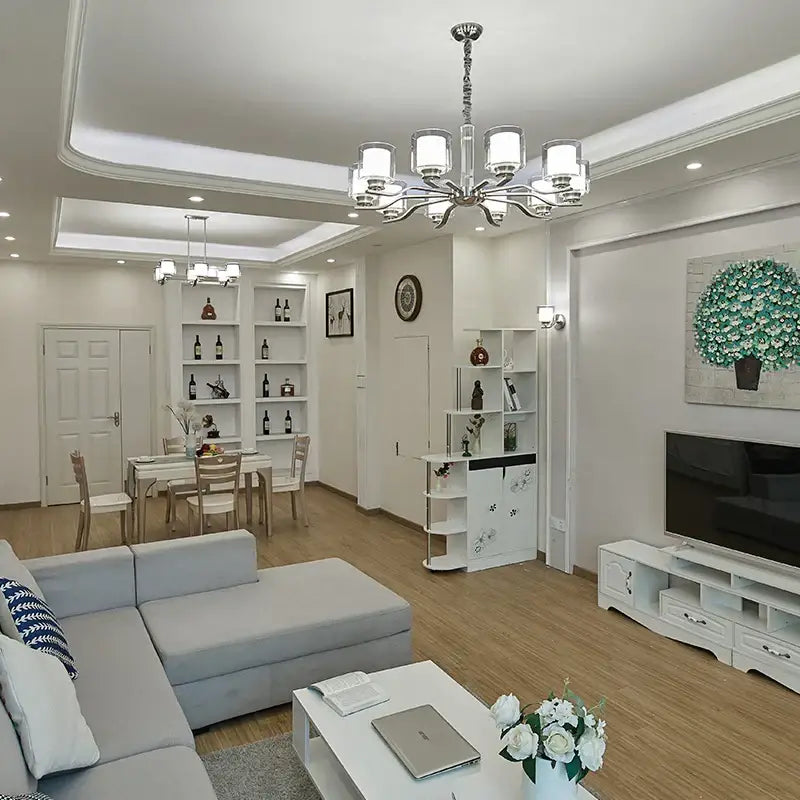 Suspension chromé à abat-jour cylindriques argent design