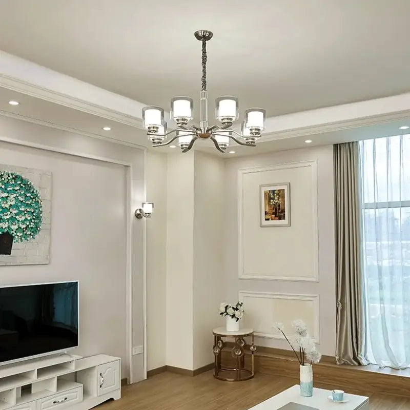 Suspension chromé à abat-jour cylindriques argent design