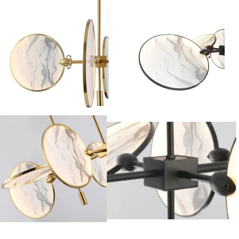 Suspension Moderne Dorée Avec Disques Marbre Élégants