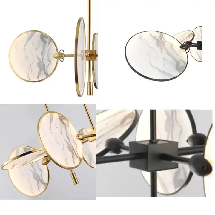 Suspension Moderne Dorée Avec Disques Marbre Élégants