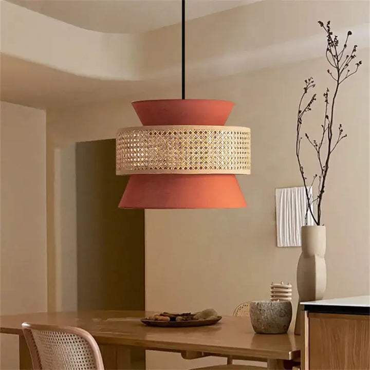 
Suspension Moderne Double Abat Jour Terracotta Et Rotin
