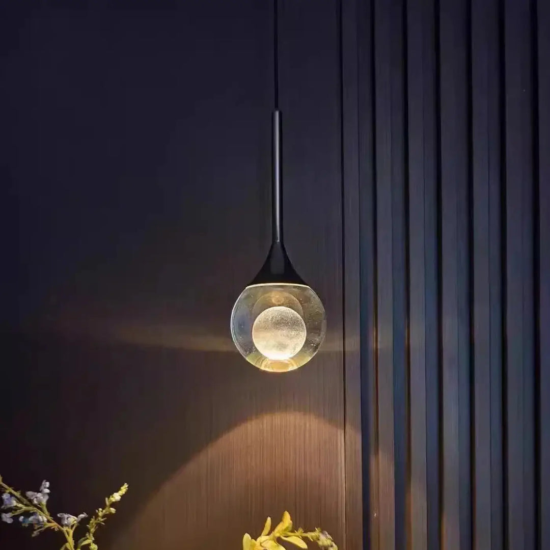 Suspension Moderne LED Goutte Cristal Et Fer Forgé Élégante
