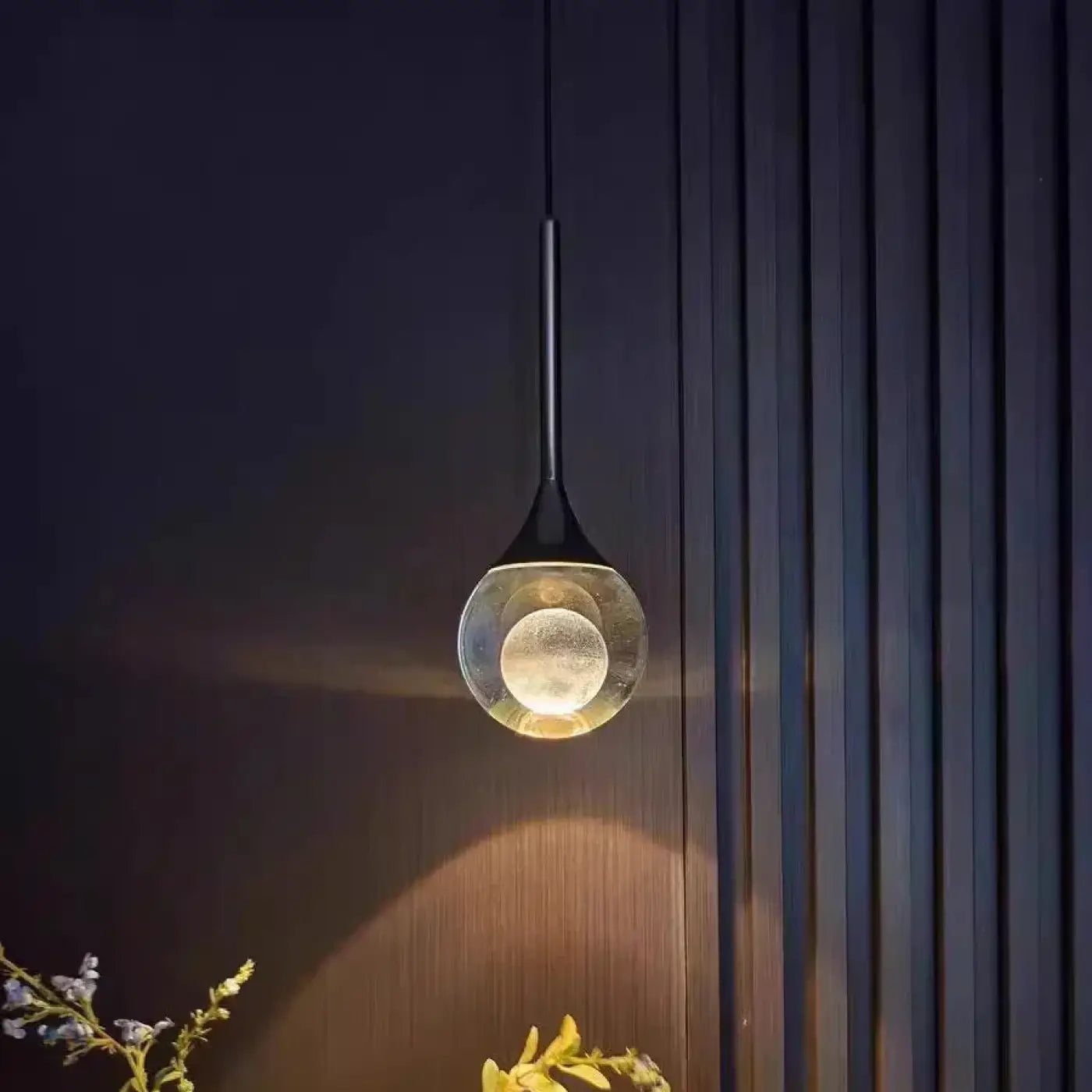 Suspension Moderne LED Goutte Cristal Et Fer Forgé Élégante