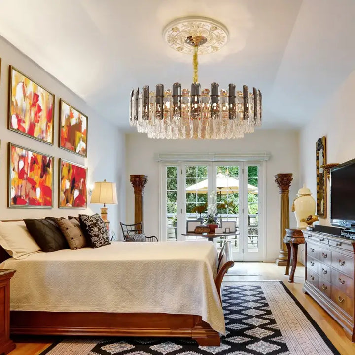 Suspension moderne rond cristal argenté raffinée pour salon