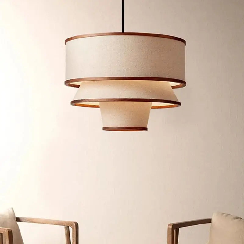 Suspension Moderne Tissu Beige Superposé Style Naturel