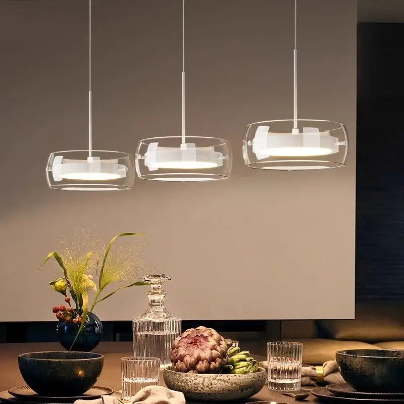 Suspension Moderne Trio Verre Transparent et LED Intégrée

