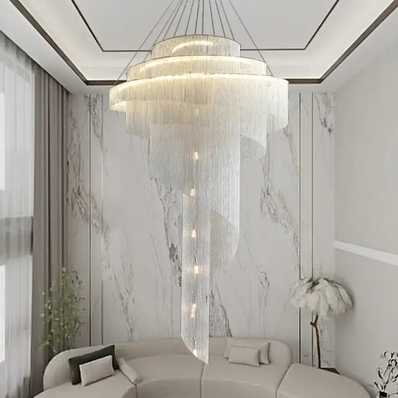 Suspension Monumentale Lustre Cascade Cristal Haut De Gamme