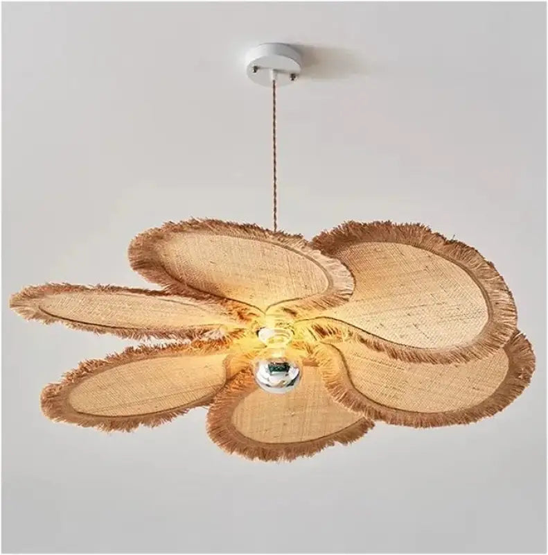 Suspension naturelle feuilles rotin design bohème chic beige raffiné