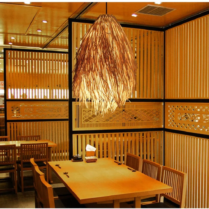 Suspension Naturelle Raphia Effet Plume Design Bohème Chic