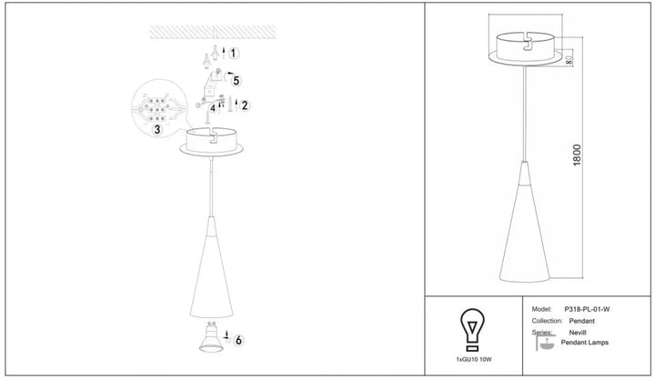 Suspension luminaire nevill modèle p318-pl-01-w avec cône étroit en acier noir au-dessus d’un espace intérieur moderne