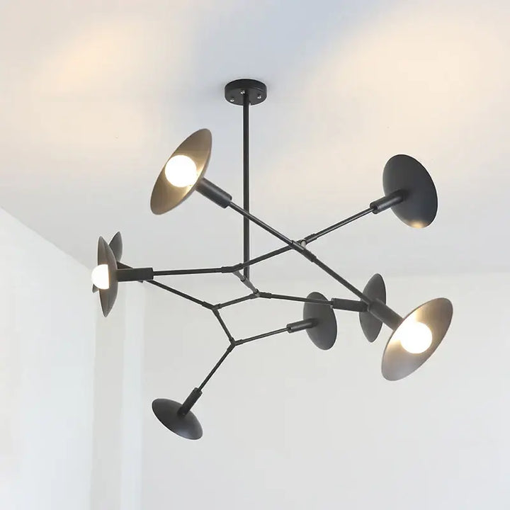Suspension noire design moderne bras articulés style industriel

