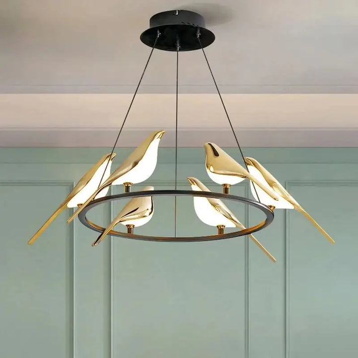 Suspension oiseaux dorés design cercle élégant style moderne poétique