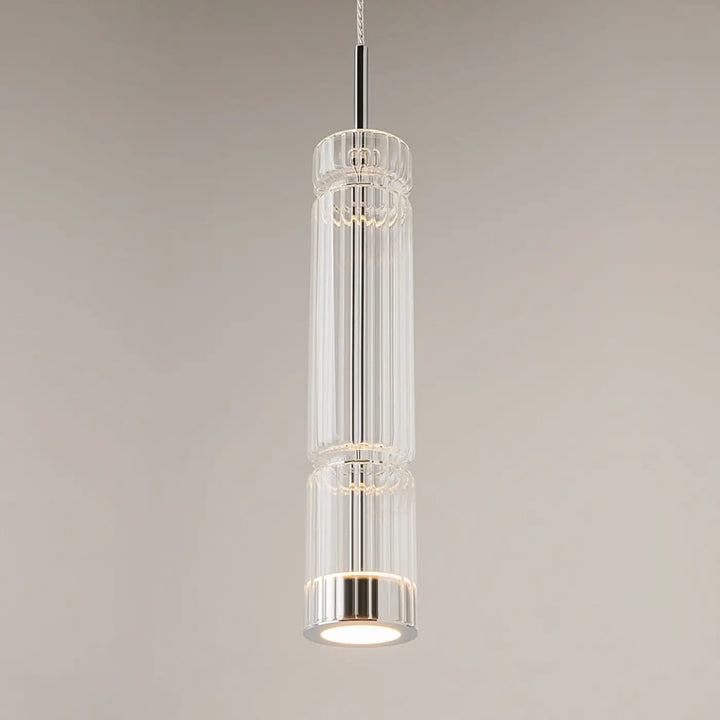 Suspension ordo tube en verre clair à rainures verticales avec finition chrome pour éclairage led contemporain