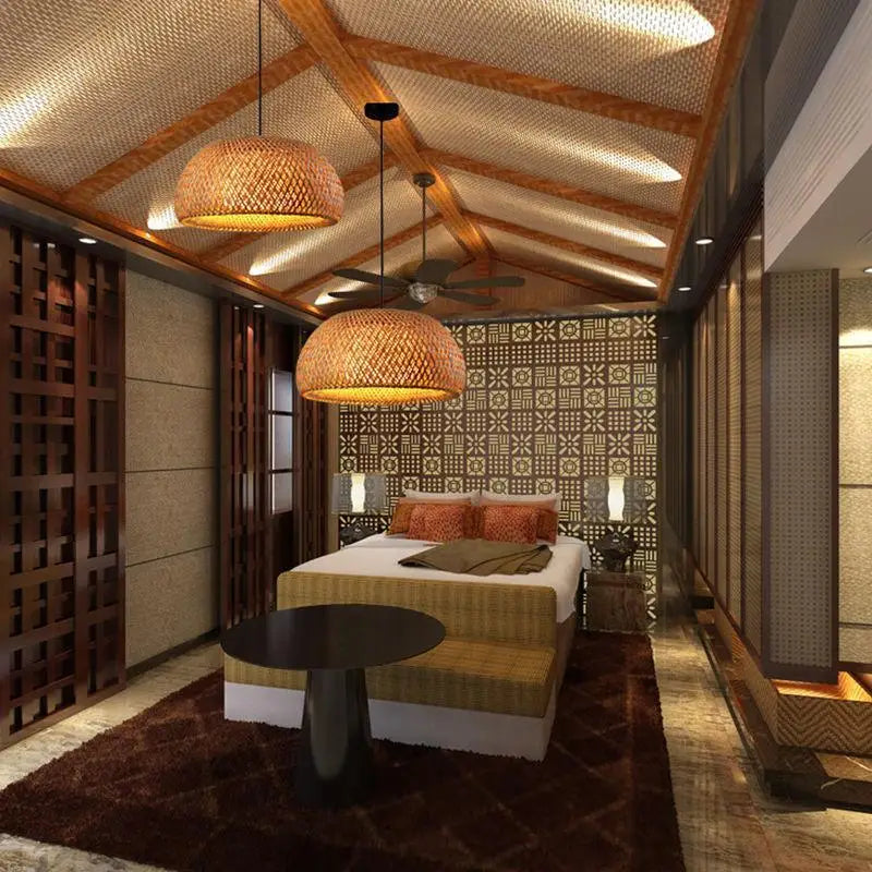 Suspension Osier Pas Cher En Bambou Naturel Brun