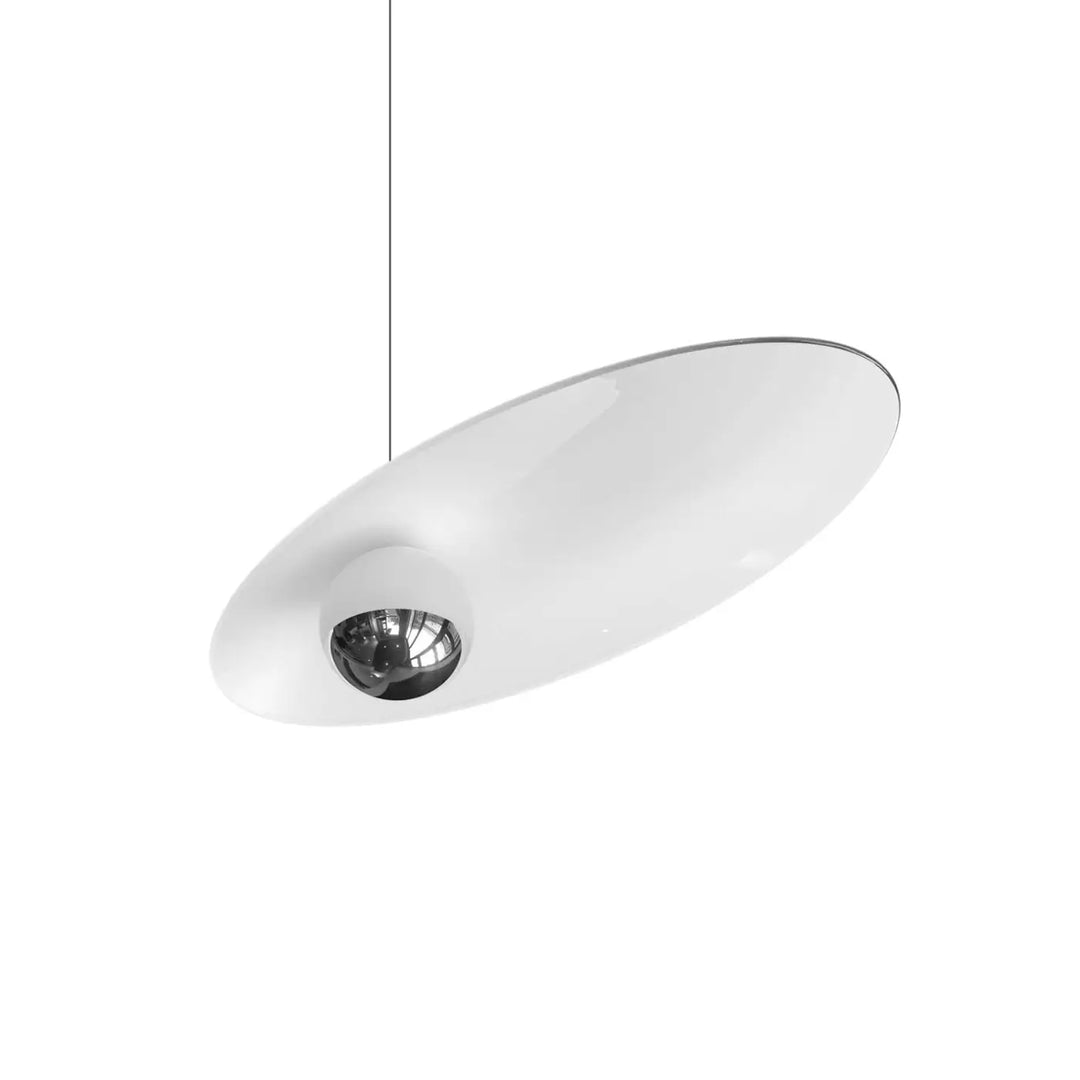 Suspension luminaire oyster blanc moderne avec diffuseur ovale et boîtier en chrome poli pour un éclairage élégant