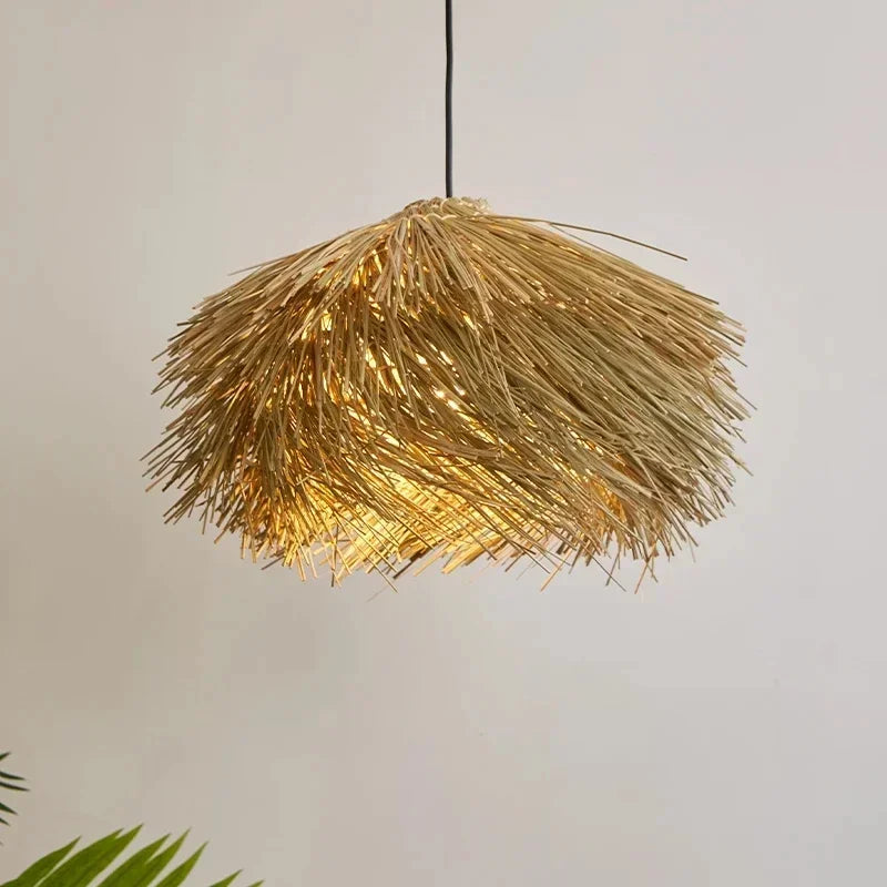 Suspension Paille Naturelle Forme Organique Style Bohème Chic