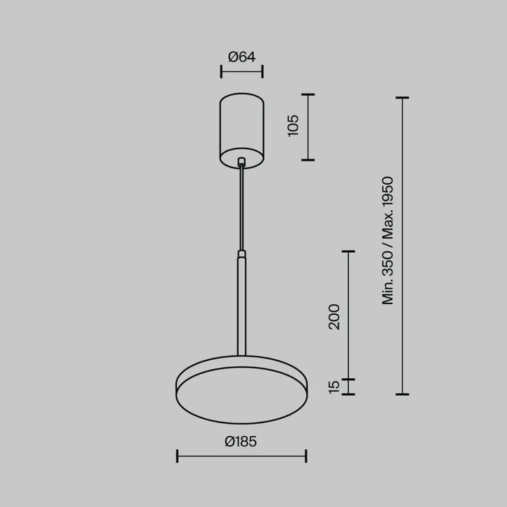Suspension plato disque vertical luminaire cylindrique minimaliste métallique à hauteur réglable