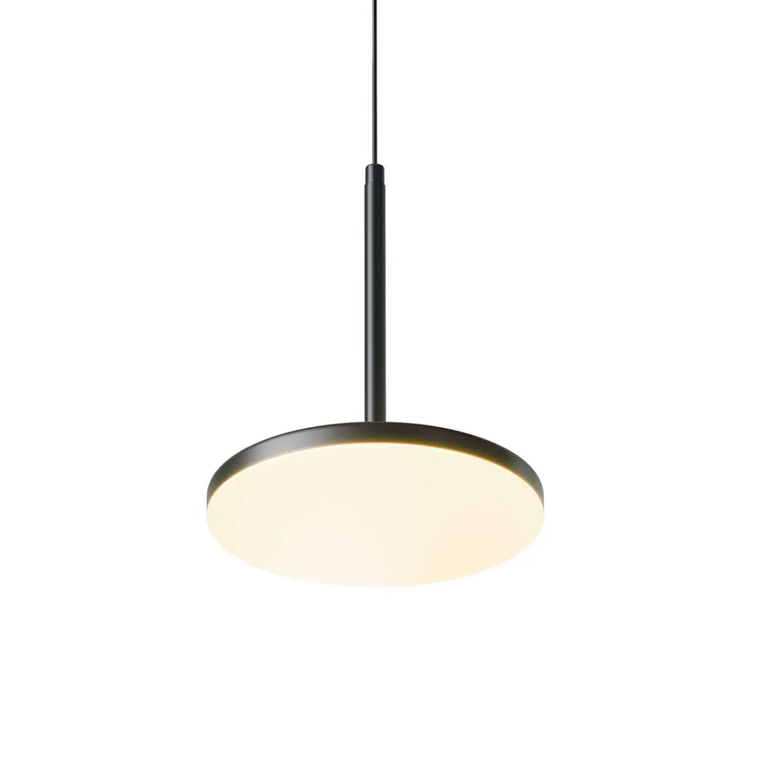 Suspension plato disque vertical avec un disque lumineux noir minimaliste et un diffuseur circulaire doux
