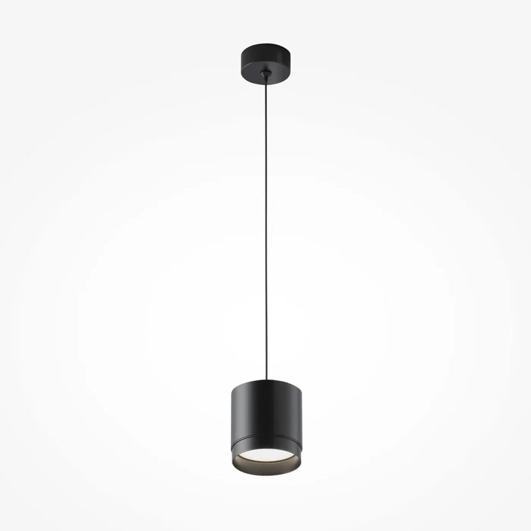 Suspension luminaire polar petit disque en forme de cylindre noir mat avec un design minimaliste et épuré