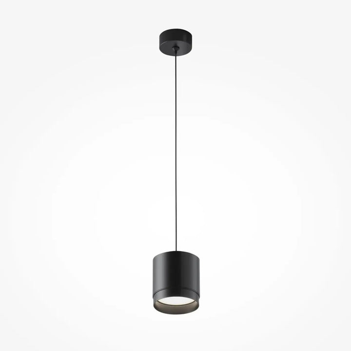 Suspension luminaire polar petit disque en forme de cylindre noir mat avec un design minimaliste et épuré