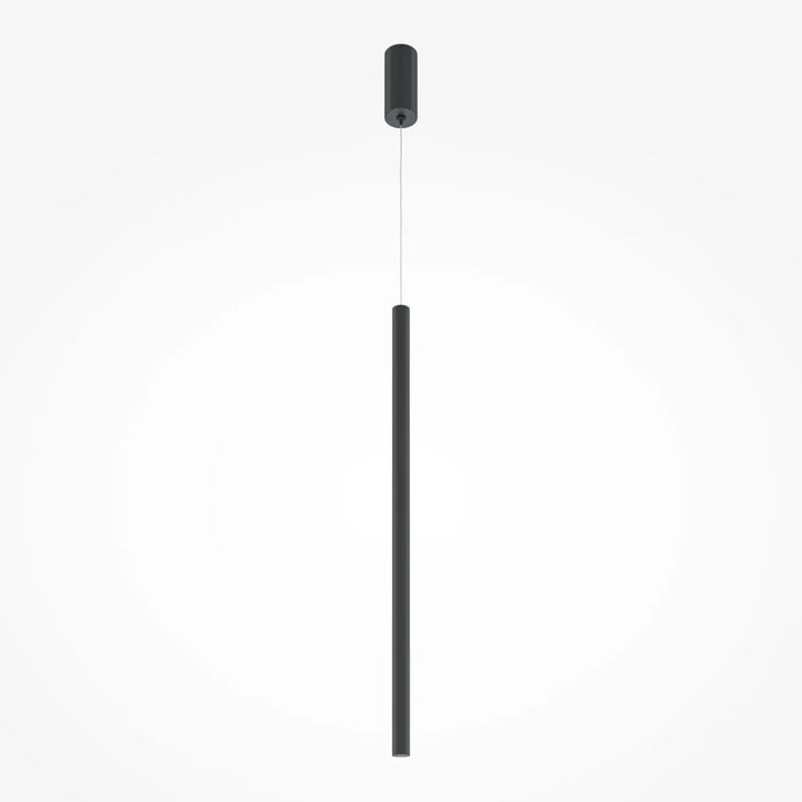 Luminaire suspension pro tube lumineux noir cylindrique minimaliste au-dessus d’un espace moderne et épuré
