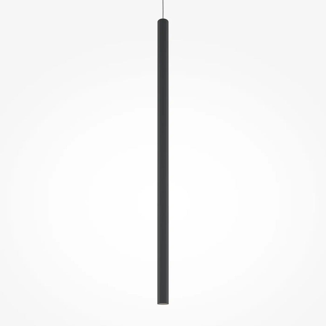 Suspension pro tube lumineux noir cylindrique avec design minimaliste au-dessus d’un espace moderne