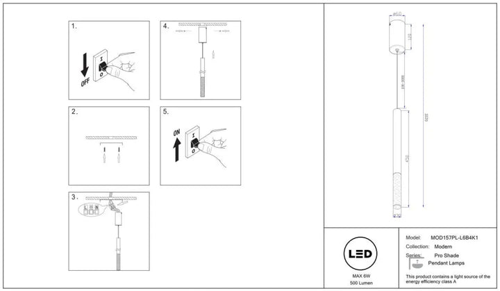 Suspension pro shade led lampe pendante moderne avec design cylindrique et luminosité de 500 lumens