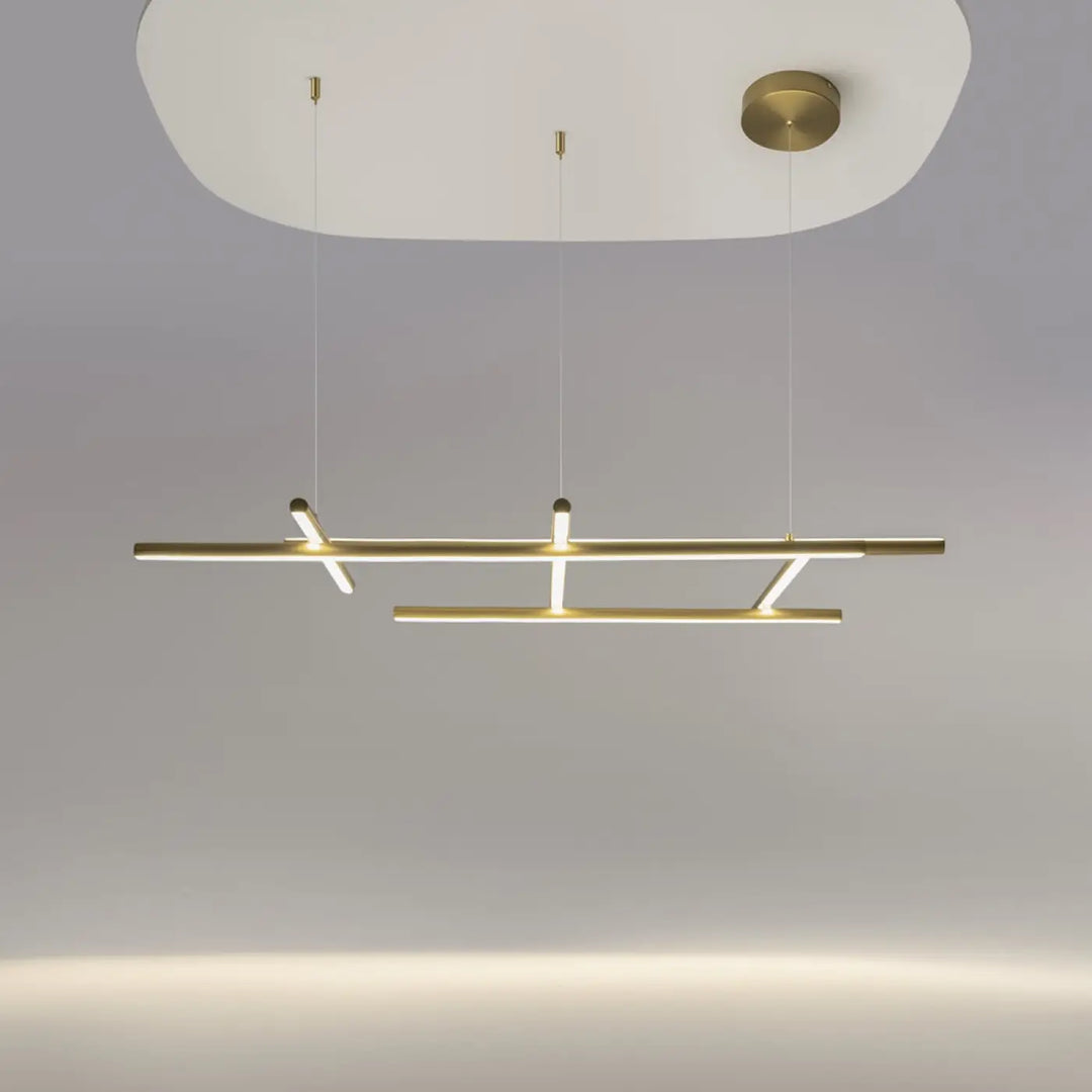 Suspension radiance ramification dorée en trois longueurs avec éclairage led intégré et design minimaliste en métal doré