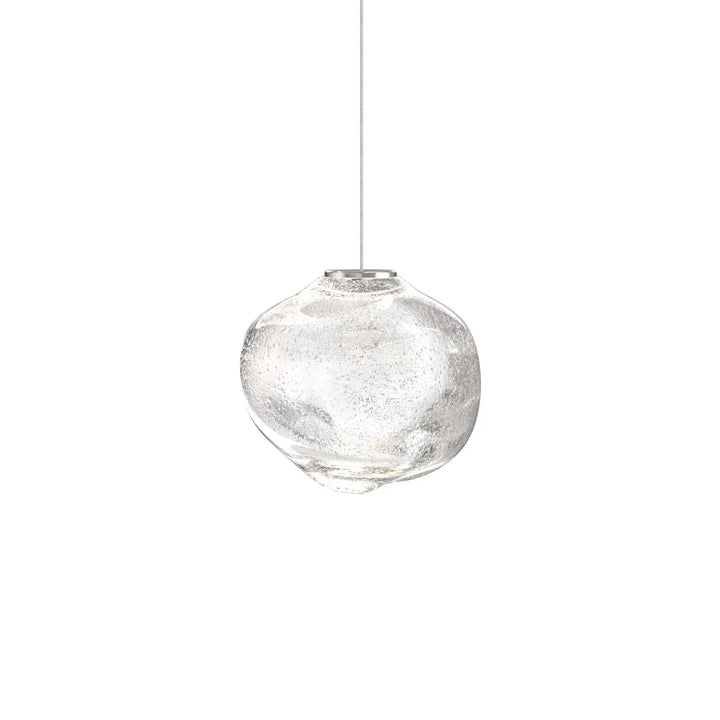 Suspension raw en verre soufflé clair texturé avec finition givrée et haut métallique de la collection raw