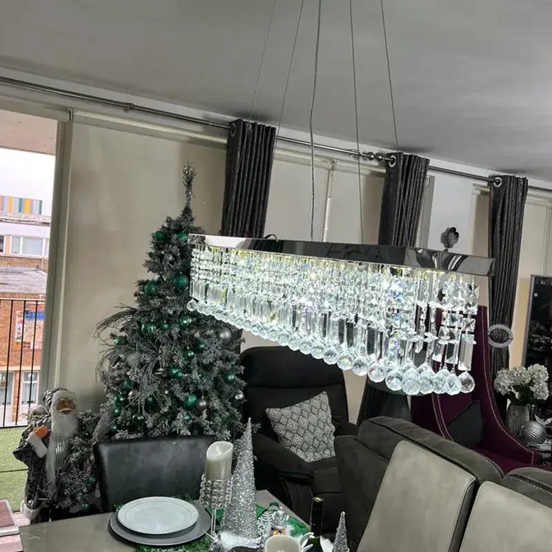 Suspension rectangulaire dorée avec pampilles en cristal moderne

