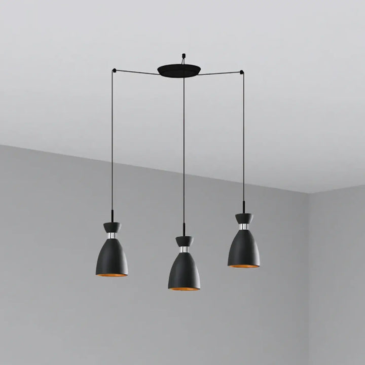 Suspension Retro 3 lumières noire de Faro Barcelona