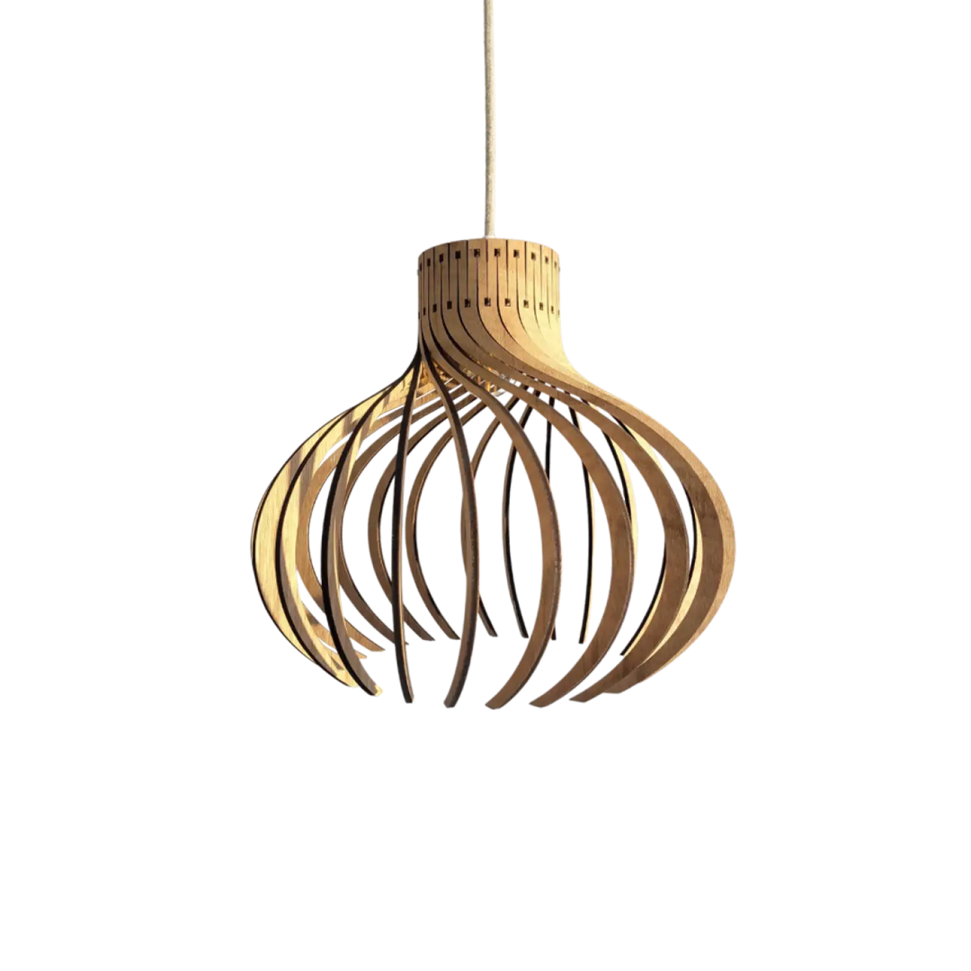 Luminaire suspension rinoz piatoni en bois naturel avec design incurvé à lames modernes pour éclairage intérieur