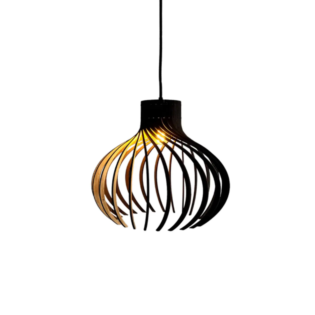 Suspension rinoz piatoni en bois tissé noir et or avec design sculptural moderne pour éclairage intérieur