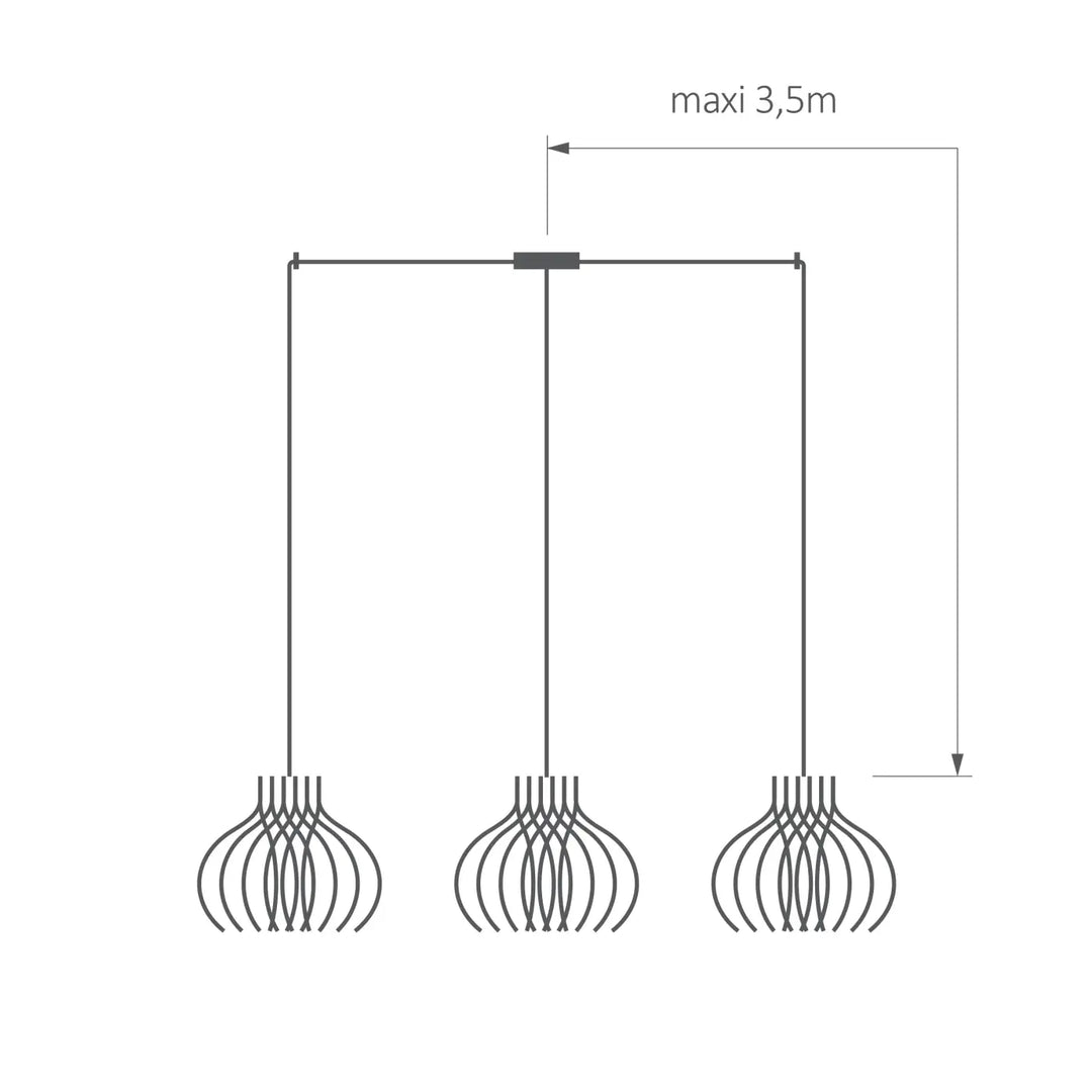 Trois suspensions rinoz piatoni en verre superposé courbé suspendues par cordons, idéales pour cage d’escalier moderne