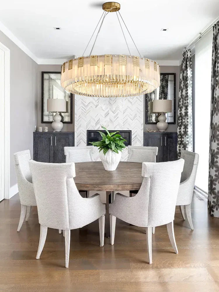 Long Classic Postmodern Marble Crystal Pendant Lights for Dining Room Decoration Suspension Luminaire Bronze Brass