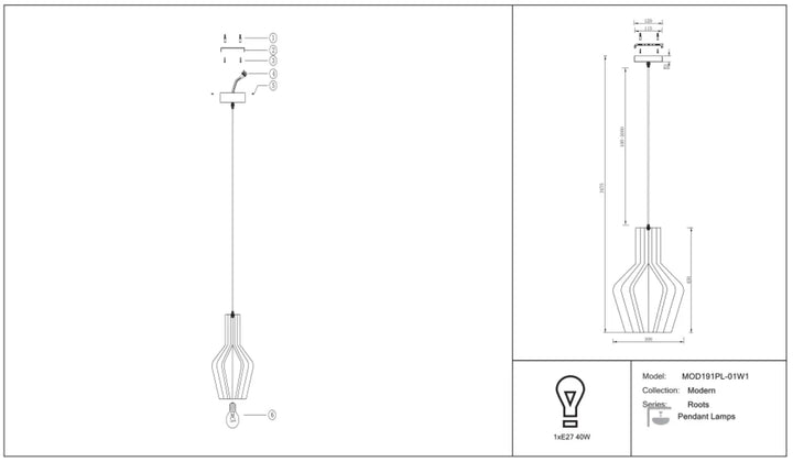 Suspension roots cage cylindrique en bois naturel avec design géométrique moderne noir mat à rainures verticales