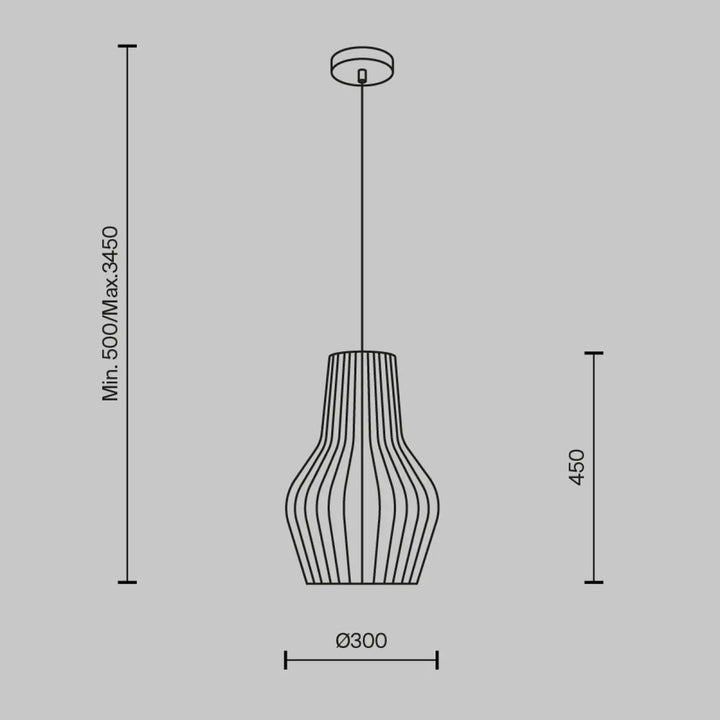 Suspension roots cage cylindrique en bois naturel avec un design moderne cannelé et contour noir minimaliste