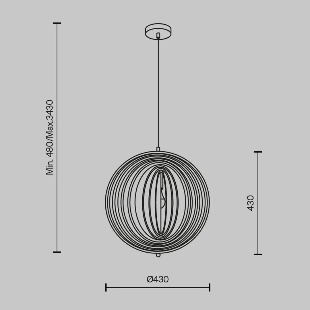 Suspension roots noire en fil métallique moderne avec design circulaire concentrique au-dessus d’une table bois naturel