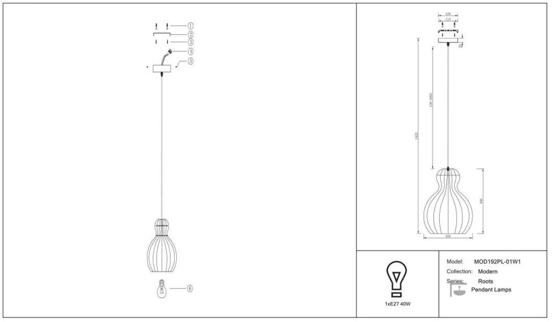 Suspension luminaire roots avec abat-jour en verre côtelé et cadre métal pour un style organique adouci bois naturel